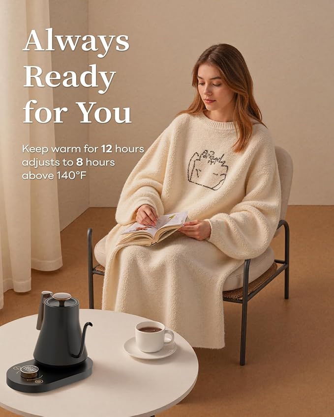 Smart Electric Gooseneck Kettle with WiFi Control, Pour-Over Coffee & Tea Kettle, ±1°F Precise Temp, 100% Stainless Steel Quick Boil Hot Water Heater Keep Warm, Pro Brewing Teapot 0.8L, 1000W