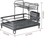 Dish Drying Rack - X-Large Stainless Steel Dish Rack for Kitchen Counter, 2-Tier Kitchen Organizers and Storage for Dishes, Bowls, Cutlery, Gray