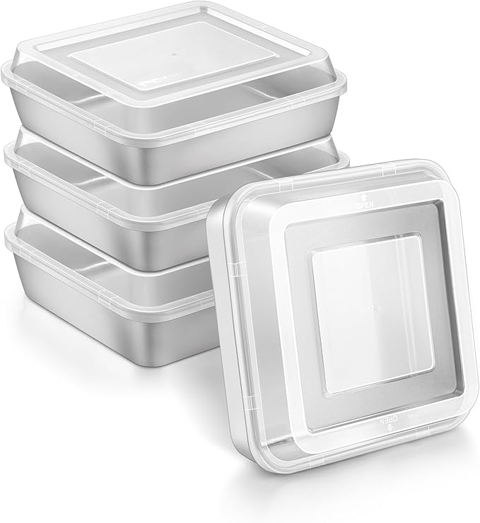 Herogo 8''x 8'' Square Cake Pan, Stainless Steel Square Baking Pan with Lid, Rectangle Cakes Brownie Lasagna Bakeware Set of 4, Healthy & Dishwasher Safe