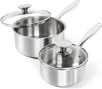 MICHELANGELO 1Qt & 2Qt Tri-ply Stainless Steel Saucepan Set, Small Cooking Pots with Tempered Glass Lids, Induction Ready, Oven & Dishwasher Safe, Multipurpose Sauce Pans for Home Kitchen & Restaurant