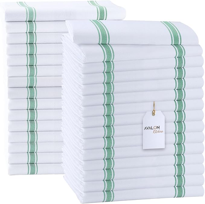 Dish Towels Set (Value Pack of 30) Size 15x25 Inch, 100% Cotton Soft & Absorbent Linen Kitchen Towels, Tea Towels, Reusable Cleaning Cloths for Household Cleaning (Green)