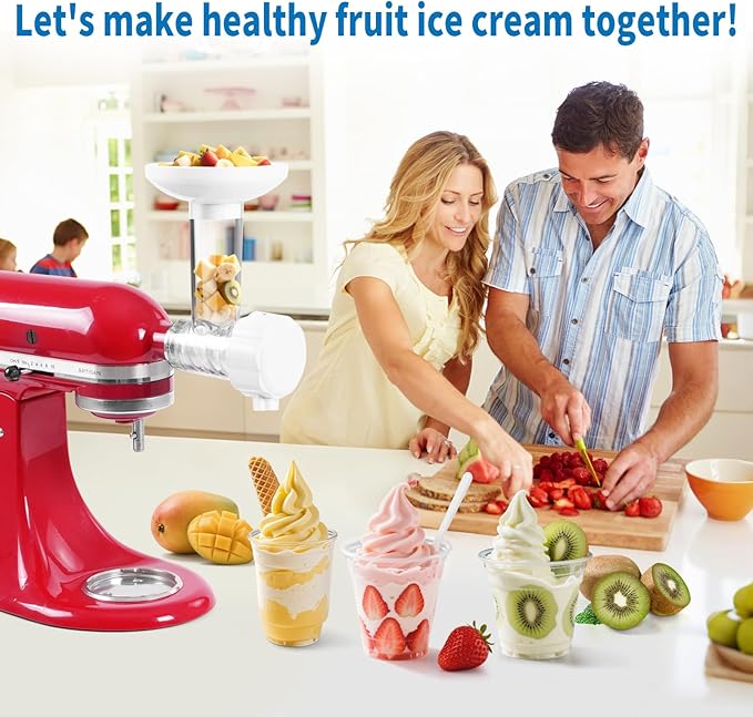 Fruit Ice Cream Maker Compatible with KitchenAid Stand Mixer For Healthy Dairy-Free Fruit Ice Cream, Desserts And Soft Ice Cream Yoghurts, Ice Cream Maker - Dishwasher Safe