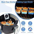 Koluti Nonstick Silicone Muffin Baking Cups Pack of 12, Reusable Cupcake Molds with Double Handle, BPA Free, Mini Rectangle Air Fryer Cupcakes Liner, 3 Colors