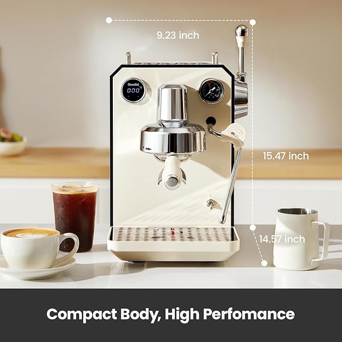 Owl Espresso Machine, 15 Bar Professional Semi-Automatic Espresso Maker with Milk Frother Steam Wand, 57oz Removable Water Tank, Dual Display, for Cappuccino, Latte at home, G3006, Ivory White