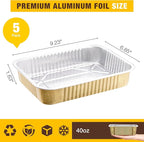Aluminum Foil Pans, Heavy Duty Aluminum Pans, Disposable Aluminum Pans,Gold Foil Pans, Deep Container for Heating, Baking, Cooking, BBQs, Parties,Storing,Catering (1200ml/40.5oz 5 Pack)