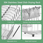 Large Dish Drainer Rack in Sink Adjustable, Expandable 304 Stainless Steel Metal Dish Drying Rack Organizer with Stainless Steel Utensil Holder Over Inside Sink Counter, Rustproof