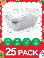 25 Pack 6x3.5x2 Disposable Aluminum Loaf Pans with Lids - 1 Lb Mini Loaf Pans, Small Aluminum Tin Foil Baking Pan, Food Containers for Baking, Cakes, Bread, Meat, Loaves
