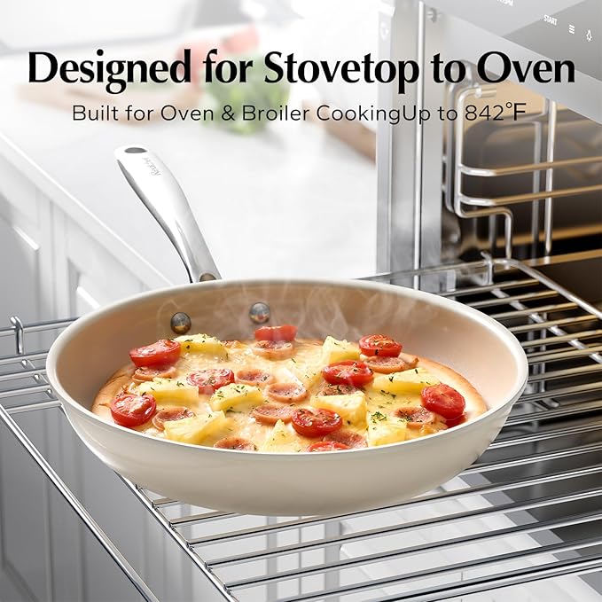 Redchef Nonstick Frying Pan Skillet, Ceramic Non-Stick Saute Pans, 9.5 inch Cooking Fry Pan with Stay Cool Handle, All Stovetops (Gas, Electric & Induction), Dishwasher/Oven Safe, PFAS-Free, Non Toxic