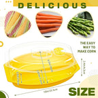 2 Pcs Microwave Corn Steamer with Lid for Frozen Corn Broccolini Vegetables on The Cob, Fast & Easy, 2 Pcs at Once, Vented Lid, Dishwasher Safe, Microwave Dishes Steamer Kitchen Tool (Yellow)