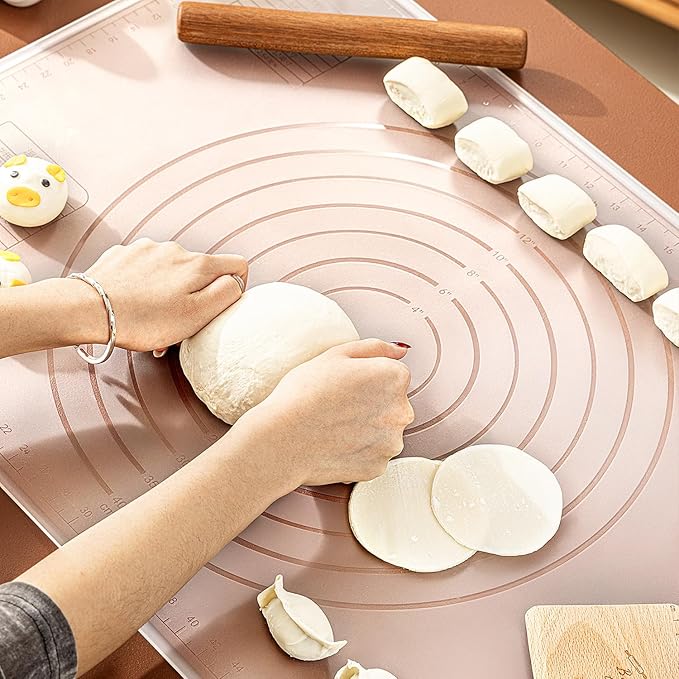 Silicone Baking Mat, Silicone Pastry Mat 19.69"×15.75" Extra Thick Non Stick Baking Mat Food Grade Silicone Dough Rolling Bake Mat with Edge Heightening - High Transparency