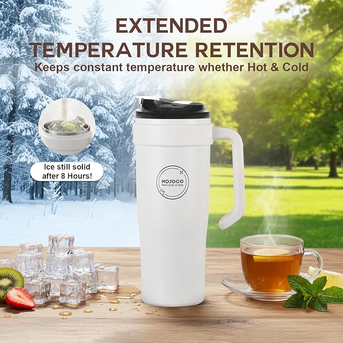 MOJOCO Portable Smoothie Blender – 30oz Personal Blender with Insulated Cup for Smoothies & Shakes – Rechargeable/Cordless, Leakproof, Food-Grade Small Juice Maker for Home, Office, Gym, Travel, RV