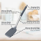 TeamFar Silicone Cooking Utensils Set, 5 PCS Heat-Proof Kitchen Utensils with Stainless Steel Handle, Turner/Spoon/Pasta Server for Nonstick Cookware Frying Flipping Draining, Light Grey