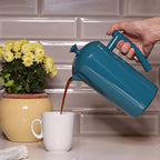 Frieling Double-Walled Stainless Steel French Press Coffee Maker, Lagoon Blue, 34 fl oz.