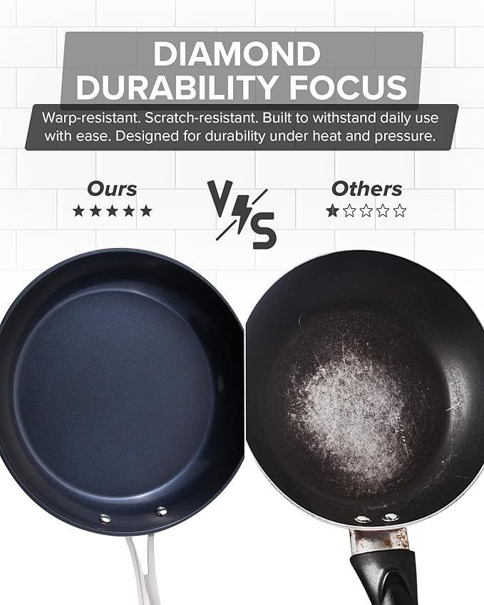 Nuwave Healthy G11-Pots and Pans Set Non Stick, 9H Near-Diamond Hardness Scratch-Resistant, Works on All Stovetops, PFAS Free, with Frying Pans, Saucepans & Glass Lids, Stay-Cool Handles, Cool Gray