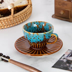 2 oz Espresso Cups Set of 2, Ceramic Cappuccino Cups with Saucers, Durable Porcelain Tea Set & Modern Coffee Cup Collection, Coffee Lover Gifts, Glazed Blue