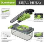 Ourokhome Food Chopper Manual Hand with Container, Mandolin Vegetable Slicer Onion Dicer with 8 Blades, Veggie Shredder for Potato, Tomato, Essential Kitchen Gadgets (8 in 1, Gray)