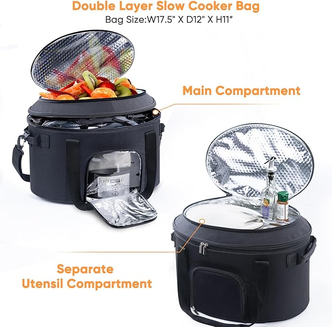 CrockPot & Hamilton Beach Slow Cooker Carrying Bag - 6-8 Quart, Portable Travel Bag with Lid Fastener, See-through Window
