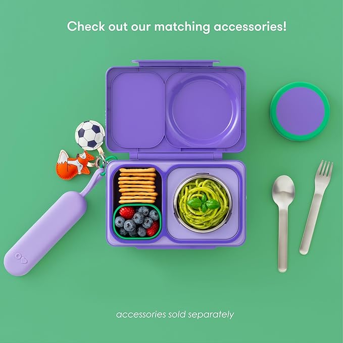 Omie OmieBox UP bento Box for Kids | Insulated Lunch Box | Leak Proof Vacuum Insulated Thermal Food jar | Cooler ice Pack | 2 Compartments (Galaxy Purple)