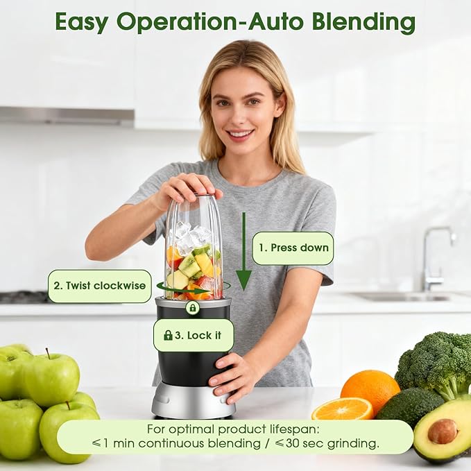 Smoothie Blender Maker 25000RPM Personal Blender for Shakes and Smoothies with 37oz 32oz 23oz Portable Cups Countertop blenders for kitchen, Frozen Drinks, Milkshake, Juice, Ice Crushing, Nuts