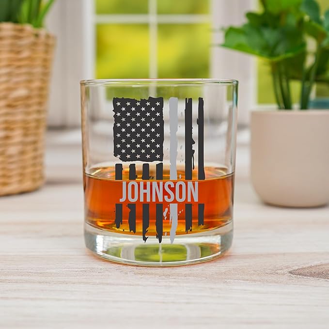 Blue Ridge Mountain Gifts - Thin Grey Line Whiskey Glass - Personalized Corrections Officer Glass, Thin Silver Line Gift, Security Personnel Gift, Prison Guard, Border Patrol Support