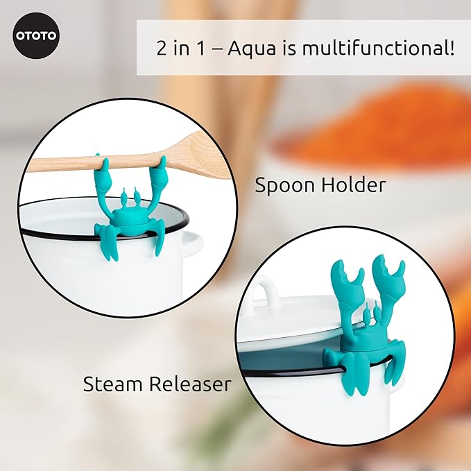 OTOTO Aqua the Crab Silicone Utensil Rest - Silicone Spoon Rest for Stove Top - BPA-Free, Heat-Resistant Kitchen and Grill Utensil Holder - Non-Slip Spoon Holder Stove Organiser and Steam Releaser