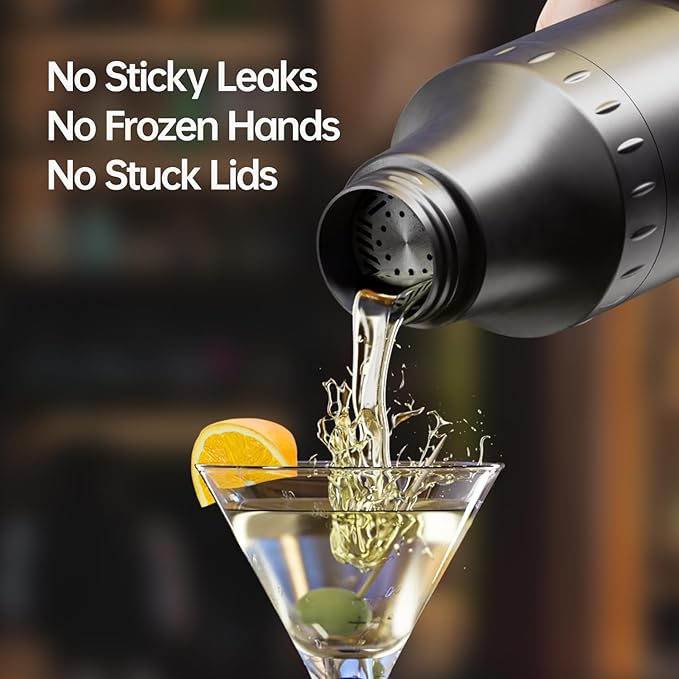 Hybrid Cocktail Shaker Set | Vacuum Insulated Stainless Steel Martini Shaker with Strainer & Jigger Lid | Travel Cocktail kit with Bartender Accessory Tools | 30oz | Gunmetal Gray