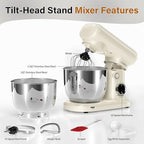 Stand Mixer with 3QT+3.5QT Dual Bowls, 10-Speed Electric 300W Food Mixer - Includes Egg Whisk, Dough Hook & Flat Beater for Home Baking & Daily Cooking (White)