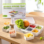 LUXEAR Divided Serving Tray with Lid and Handle Snack Box Charcuterie Container Dishwasher Safe 8 Compartment Snack Platters Portable Clear Organizer for Fruits, Candy, Snacks, Picnic, Travel