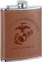 Leather USMC 8 oz Flask | Stainless Steel | USMC Leather Flask