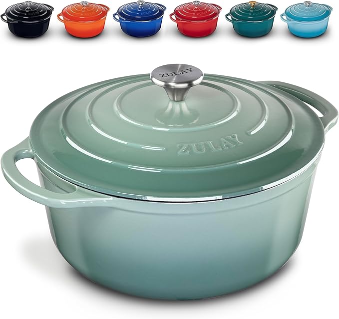 Zulay Kitchen 6 Quart Enameled Cast Iron Dutch Oven with Lid – Premium Durability & Oven Safe up to 500°F – Heavy Duty Cookware Perfect for Bread Baking, Stews, Braising & Roasting - Aventurine