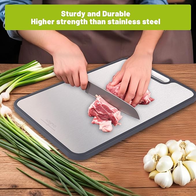 Titanium Cutting Boards for Kitchen - Double Sided with Juice Groove & Non-Slip Feet, Food Grade Chopping Board, Dishwasher Safe & Knife-Friendly (15.2"x10.4")