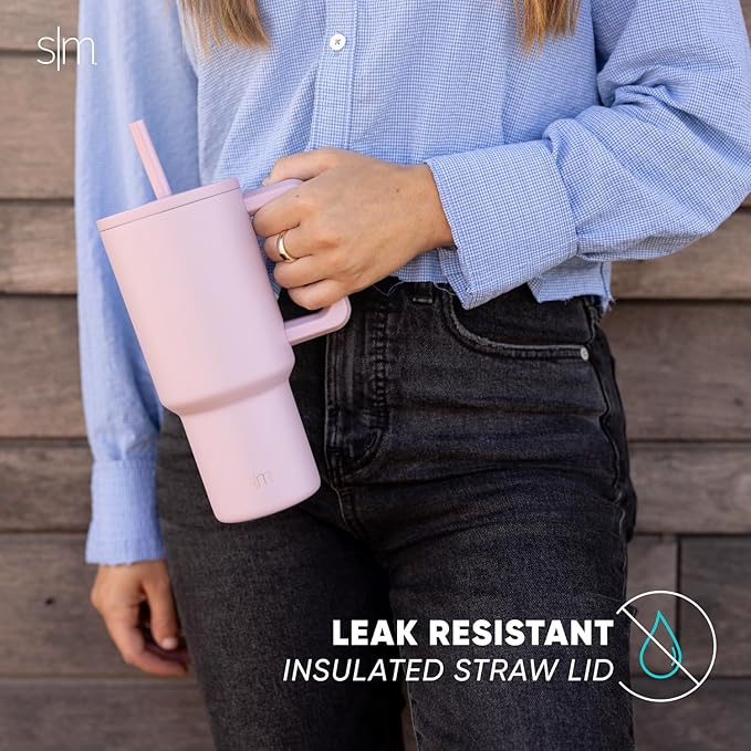 Simple Modern 30 oz Trek Tumbler with Handle and Straw Lid | Cup Holder Friendly Insulated Stainless Steel Travel Mug | Winter White