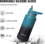 40oz Insulated Water Bottle with Straw, Stainless Steel Metal Vacuum Water Flask, Large Thermal Water bottle with Leakproof 3 Lids for Travel, Camping, Gym Sports Dark Rainbow