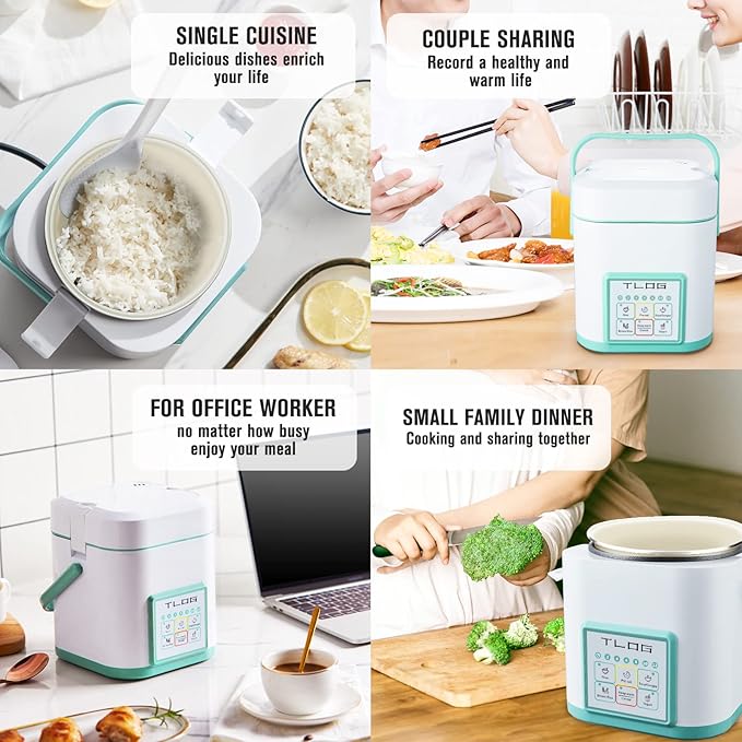 TLOG Mini Rice Cooker 2.5 Cups Uncooked, Healthy Ceramic Coating Portable Rice Maker, 1.2L Travel Rice Pot Small for 1-3 People, Personal Rice maker, Food Steamer, Multi-cooker for Grains, Oats