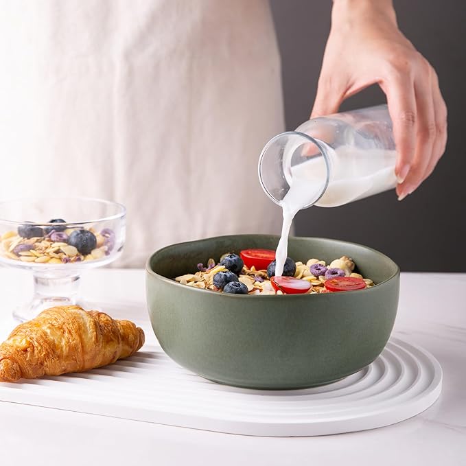 AmorArc Stoneware Cereal Bowls for Kitchen, 28oz Large Ceramic Soup Bowls Set of 6 for Meal Soup Snacks, Oven,Dishwasher&Microwace Safe Kitchen Bowls with Wavy Rim, Reavtive Glaze