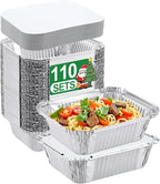 110 Pack 5x4 Disposable Small Aluminum Pans with Cardboard Lids - 1lb-Mini-Aluminum-Foil-Pans-Tin-Foil-Takeout-Trays-Food-To-Go-Containers-for-Meal-Prep-Cooking-Roasting-Heating-Baking