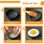 3.5" Nonstick Stainless Steel Egg Rings Set of 4 with Oil Brush, Round Crumpet Ring Mold for Muffins Pancake Cooking Griddle, Portable Grill Accessories for Indoor Camping Breakfast Sandwich Burger