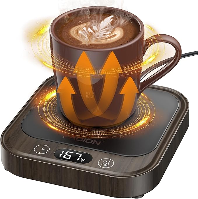 Mug Warmer - 40W Coffee Cup Warmer for Desk with Auto Shut Off, Smart Electric Candle Warmer with 4 Temp & Time Settings, Coffee Gifts for Beverage, Tea, Water, Milk in Home & Office (Wood)