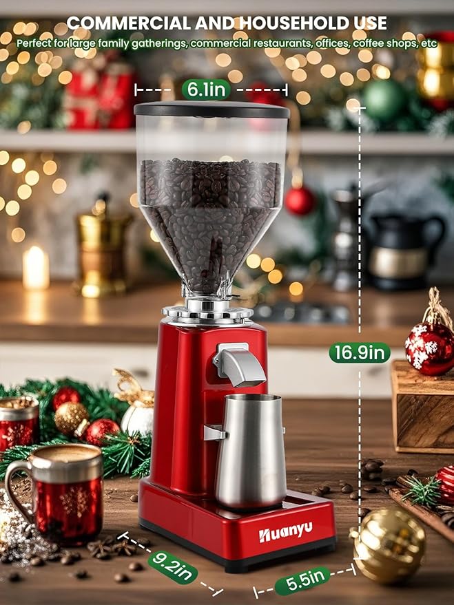 Huanyu Coffee Grinder Electric Adjustable Flat Burr Mill with 19 Precise Grind Setting 35OZ 36Cups Coffee Bean Grinding Machine Upgrade Automatic Point-action for Espresso French Press Red