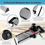 Adjustable Mandoline Slicer for Vegetables, Fruits, Stainless Steel with Cut-Resistant Gloves, Black/Silver
