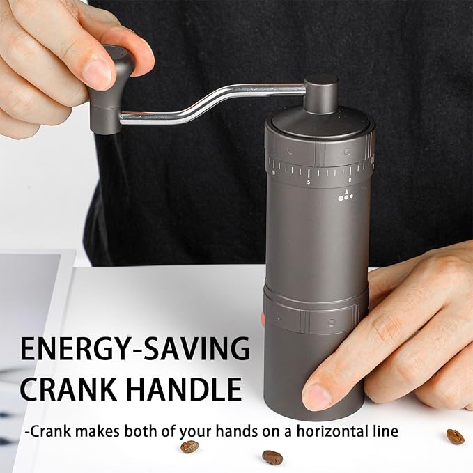 Manual Coffee Grinder with 7 Star Stainless Steel Conical Burr, Portable Coffee Grinder with External Adjustable Grind Setting (Grey)