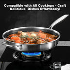 12-Inch Non Stick Frying Pans, NonStick Stainless Steel Pan Set, Tri-Ply Skillets and Pan Set with Lid, Induction Cooker Compatible, Cool-Touch Handle, Dishwasher and Oven Safe