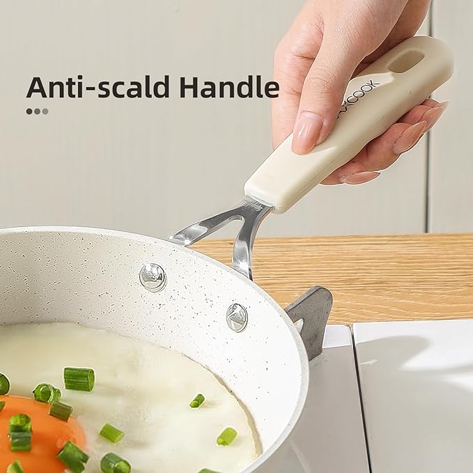 Mini Nonstick Egg Pan, 6.3 Inch Omelet Pan, Small Single Serve Egg Nonstick Skillet, Medical Stone Coating Cookware with Heat-Resistant Handle (16 cm, White)