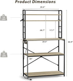 YESHOMY Kitchen Baker’s Rack with Power Outlet, 5-Tier Microwave Stand, Coffee Bar with 8 S-Shaped Hooks, Heavy Duty Storage Shelf Unit for Spices, Pots, Washed Gray