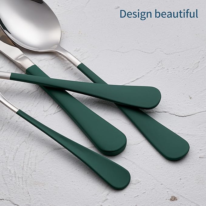 20-Piece Green Silverware Set 18/0 Stainless Steel Flatware Green Handle Cutlery Set Service for 4 Dinner Knives Forks Spoons Set Mirror Finish Dishwasher Safe