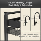 3 Tier Extra Large Stainless Steel Expandable Over The Sink Dish Drainer Drying Rack, Rust Proof Metal, Space Saving, Modern Black Big Capacity Extendable Plate Strainers Above Kitchen Counter