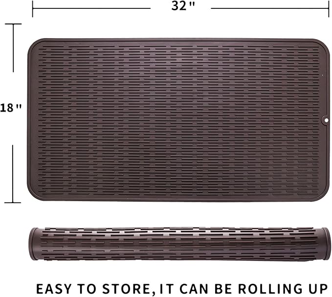 Silicone Dish Drying Mat for Multiple Usage,Easy clean,Eco-friendly,Heat-resistant Silicone Mat for Kitchen Counter or Sink,Refrigerator or Drawer Liner Coffee 4XL 32 inches x 18 inches