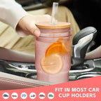 ANOTION Glass Cups with Lids and Straws, 24oz Pink Glass Tumbler Travel Coffee Mug Bamboo Mason Jar Iced Cup Smoothie Tea Clear Cute Water Drinking Jars Glasses