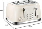 4 Slice Toaster Roter Mond Retro Stainless Steel with Bagel Defrost Cancel Function, 6 Browning Settings, Extre Wide Slot and Removable Crumb Tray, Cream, ST033