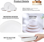 Webbylee 12-Piece Melamine Dinnerware Set - Unbreakable Plates & Bowls Set for 4, BPA-Free Lightweight Kitchen Dishes Idear for Camping, Picnic, Party,White & Brown